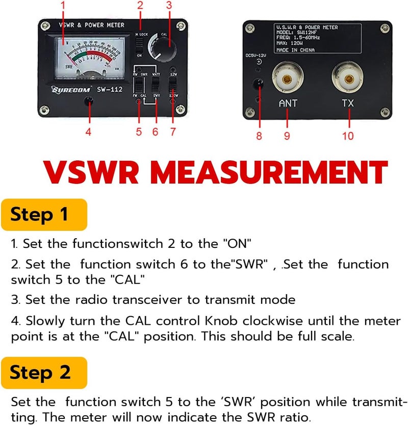 Mcbazel مقياس الطاقة و V.S.W.R. Surecom SW-112HF 1.5-60MHz 120W - Image 2